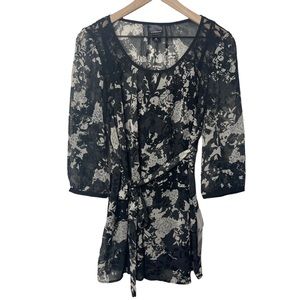 Oh Baby by Motherhood Black Floral Print Semi Sheer Tie Waist Maternity Top M